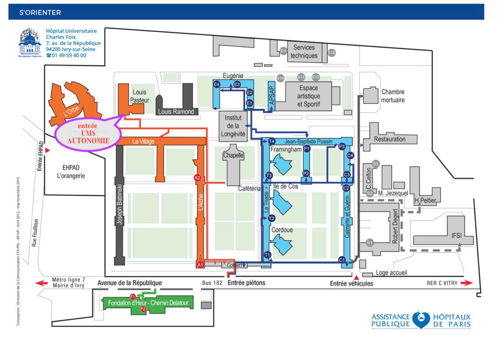 Plan d'accès à l'UMS AUTONOMIE Paris AP-HP